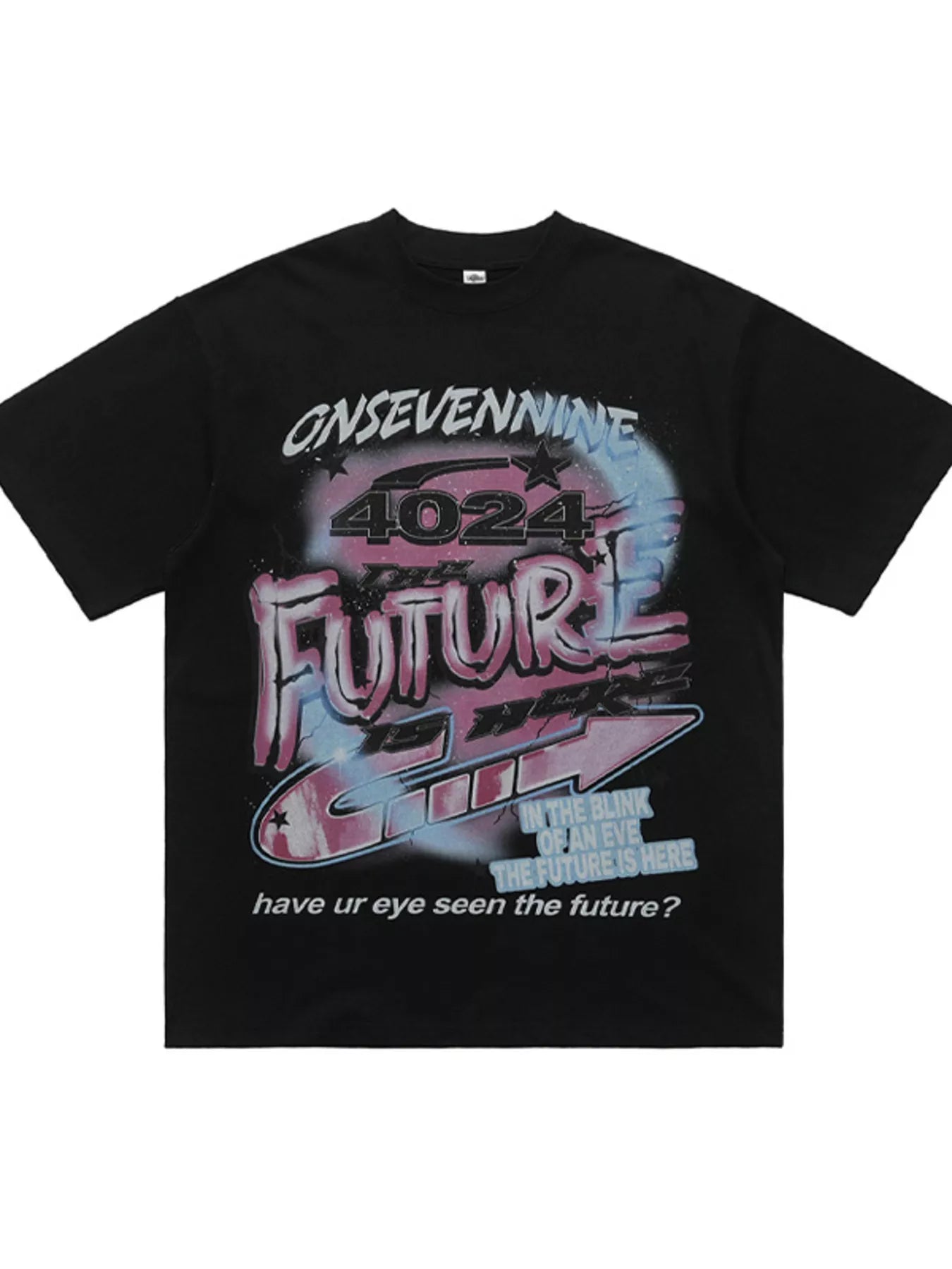 Onsevennine graphic t-shirt in blue, lifestyle shot.