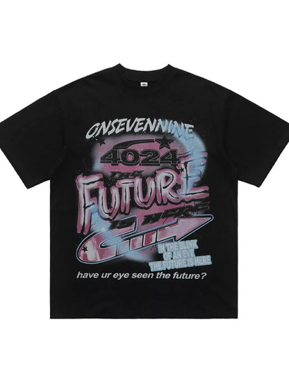 Onsevennine graphic t-shirt in blue, lifestyle shot.