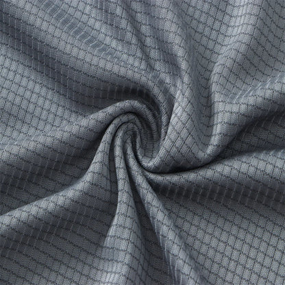 Close-up of textured gray fabric with a soft feel.