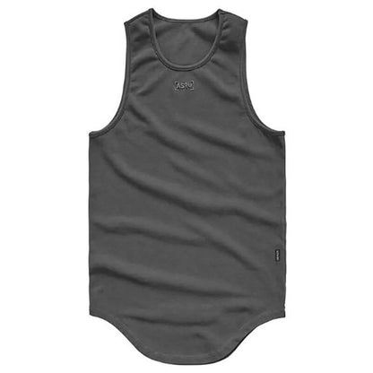 Beige cotton sport tank top back view emphasizing sleeveless design.