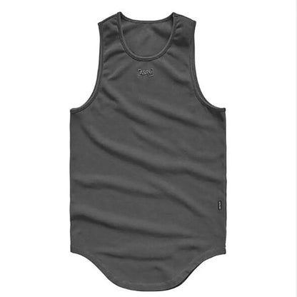 Black cotton sport tank top back view featuring sleeveless design.