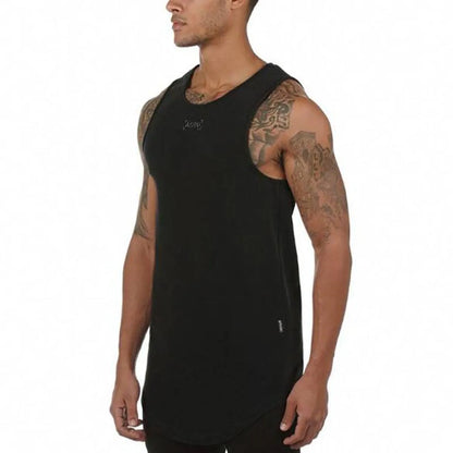 Black cotton sport tank top side view highlighting sport style.