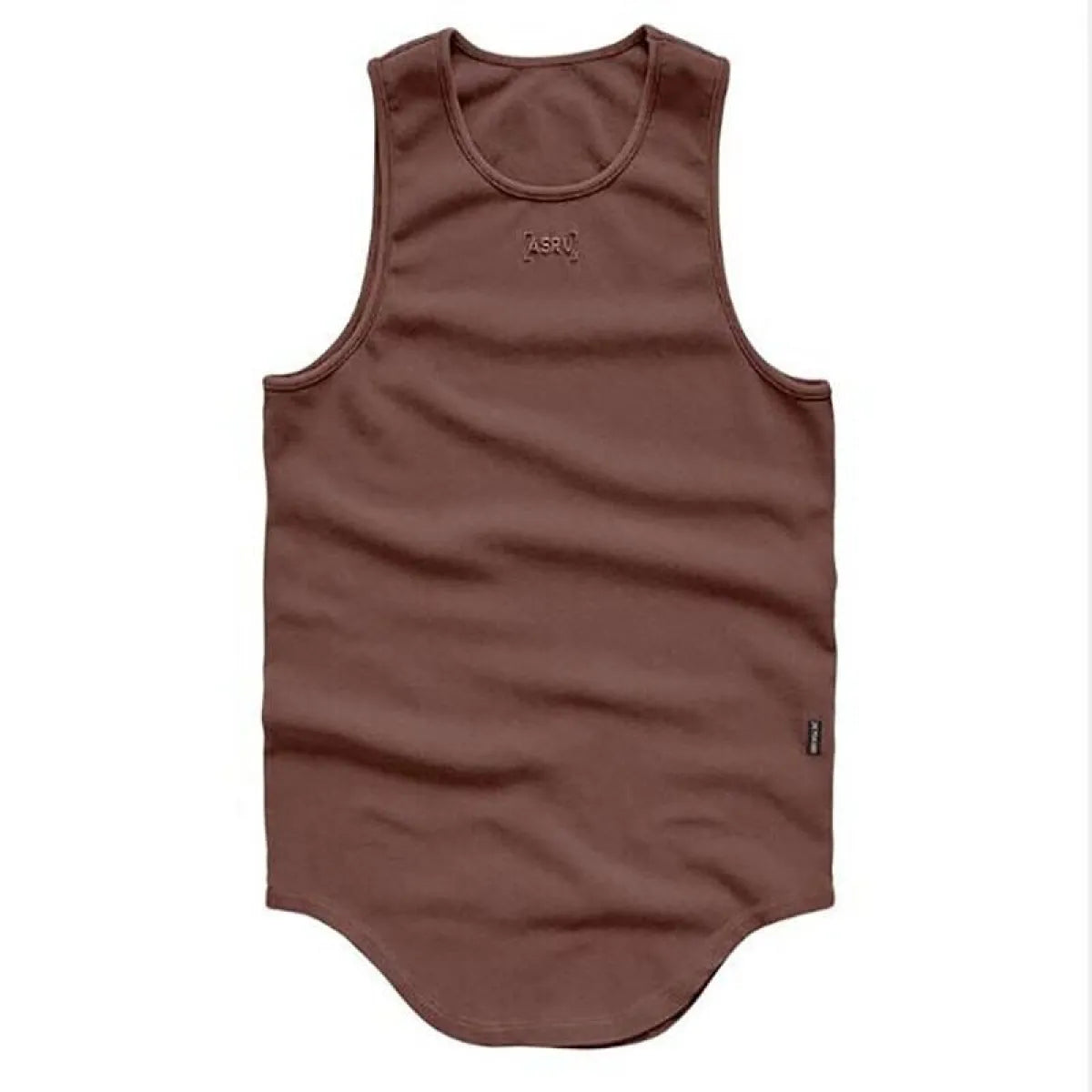 Brown cotton sport tank top back view showcasing sleeveless style.