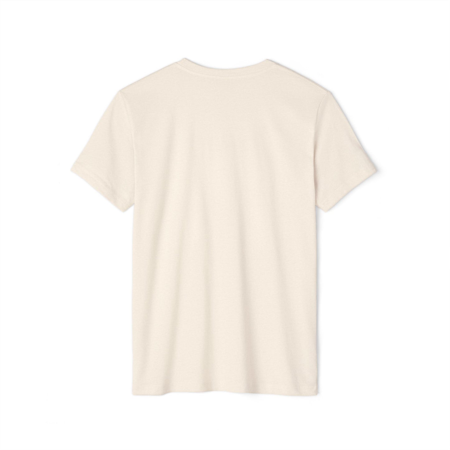 Back view of the black t-shirt with short sleeves on a white background