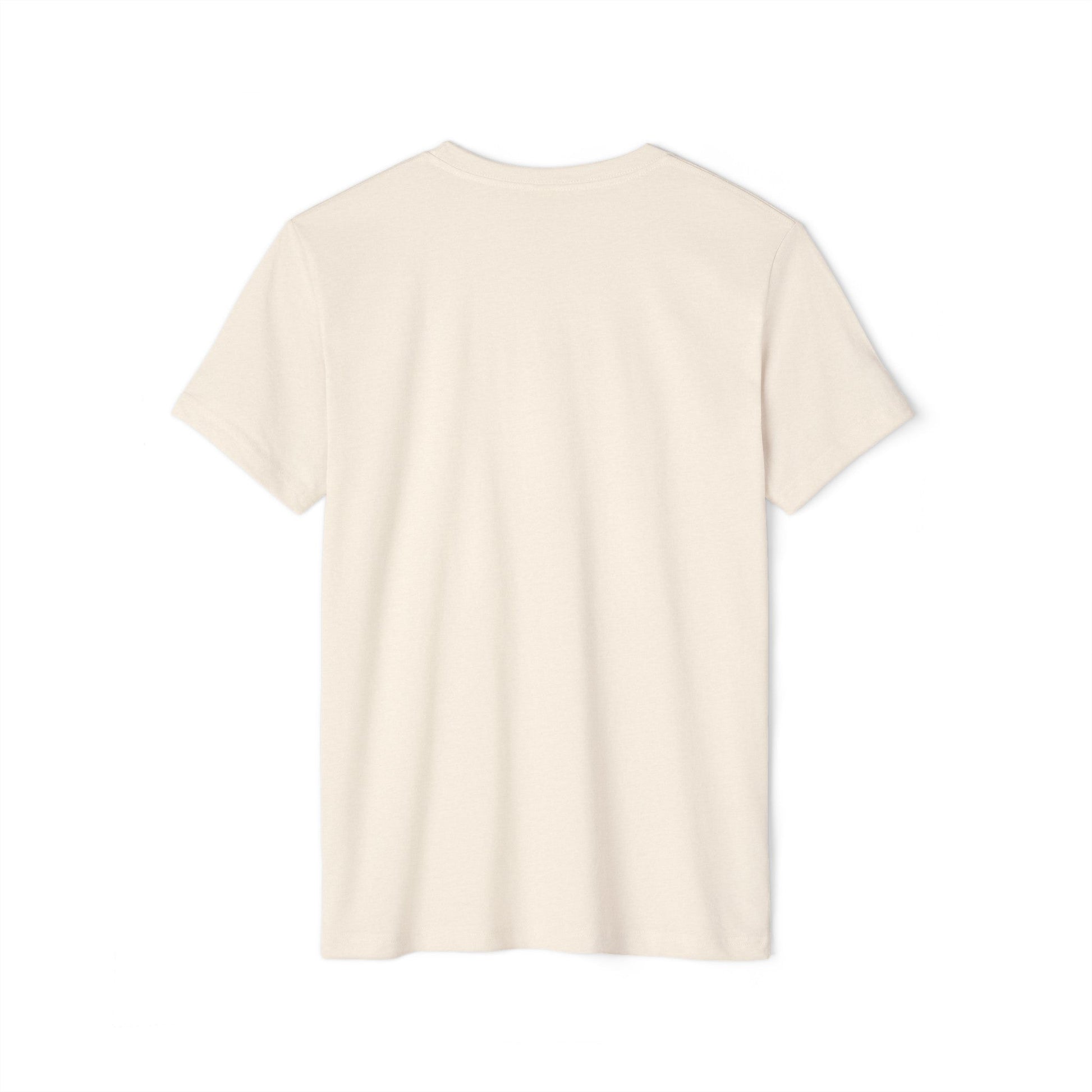 Back view of the black t-shirt with short sleeves on a white background