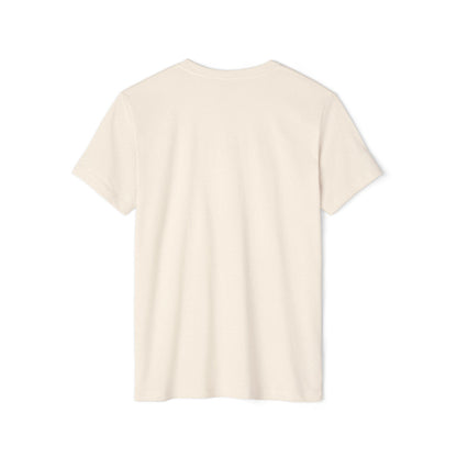 Back view of the black t-shirt with short sleeves on a white background