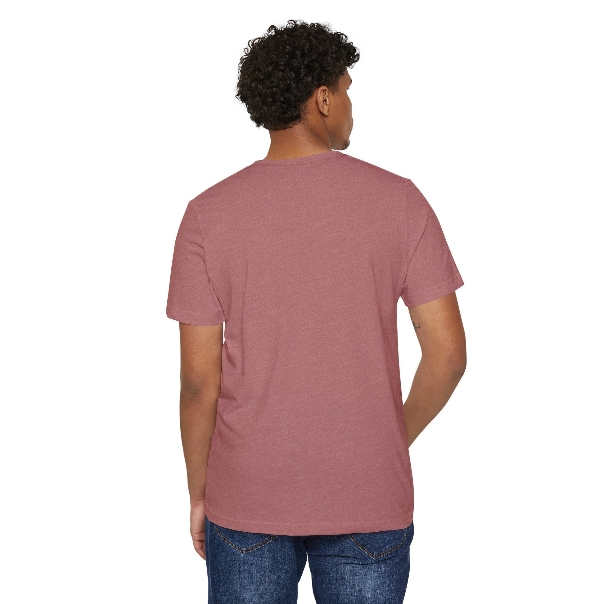 Back view of the brown t-shirt with short sleeves on a white background