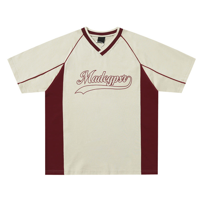 Back view of the men's summer shirt in khaki with a plain design.