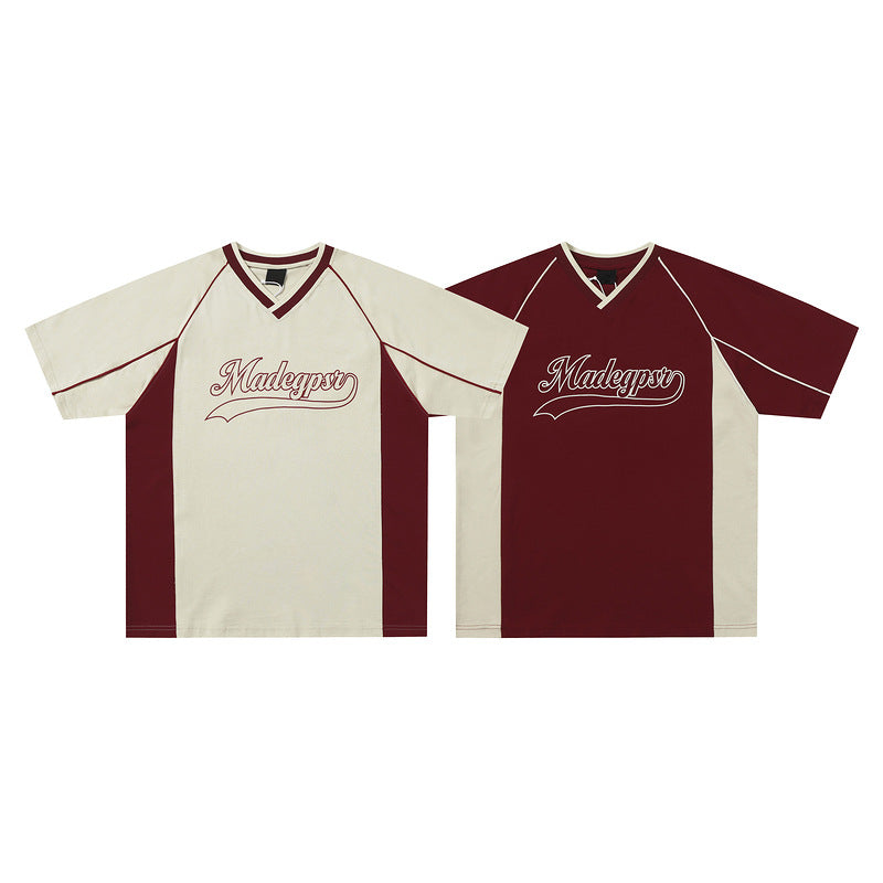 Front view of the men's summer shirt in khaki with contrasting sleeves.