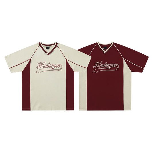 Front view of the men's summer shirt in khaki with contrasting sleeves.