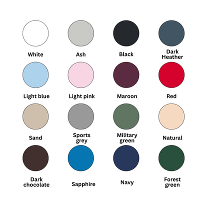 Color swatches showing various options for the t-shirt.